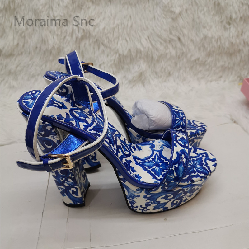 Women'S Shoes Navy Blue - 여성용 청키 힐 샌들, 블루 및