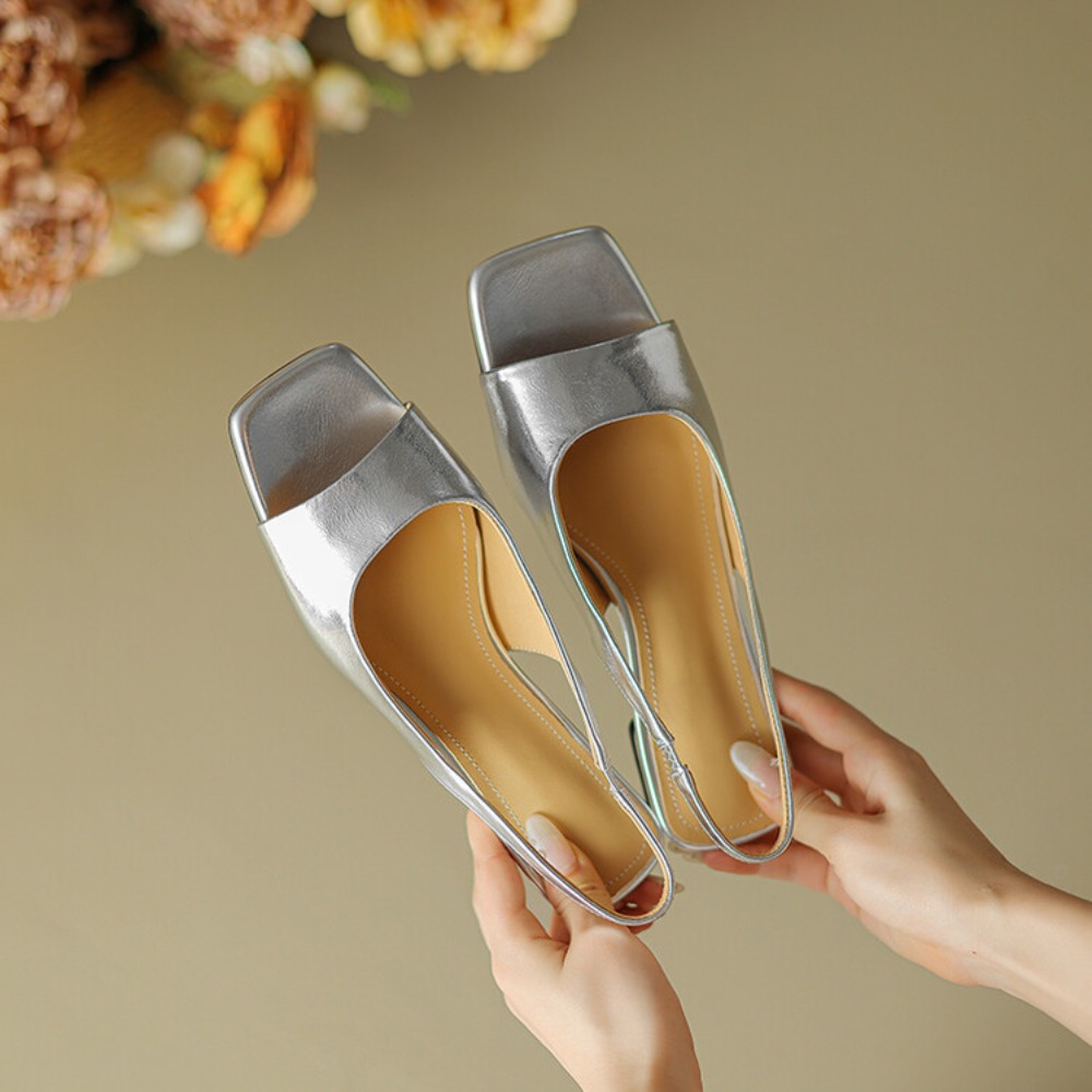 Mule Slip On - 편안한 소프트 인솔 메탈릭 키튼 힐
