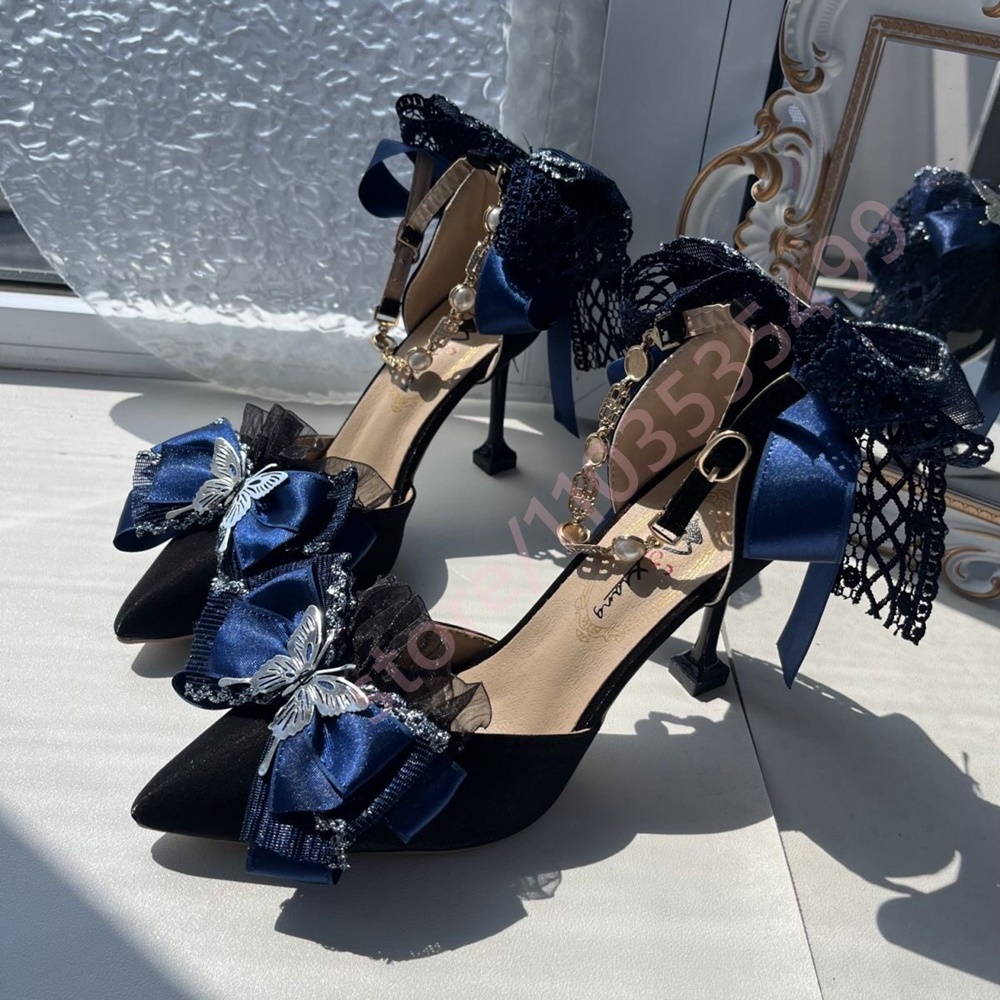 Women'S Shoes Navy Blue - 2026 새틴 포인티드 토 힐 네이비