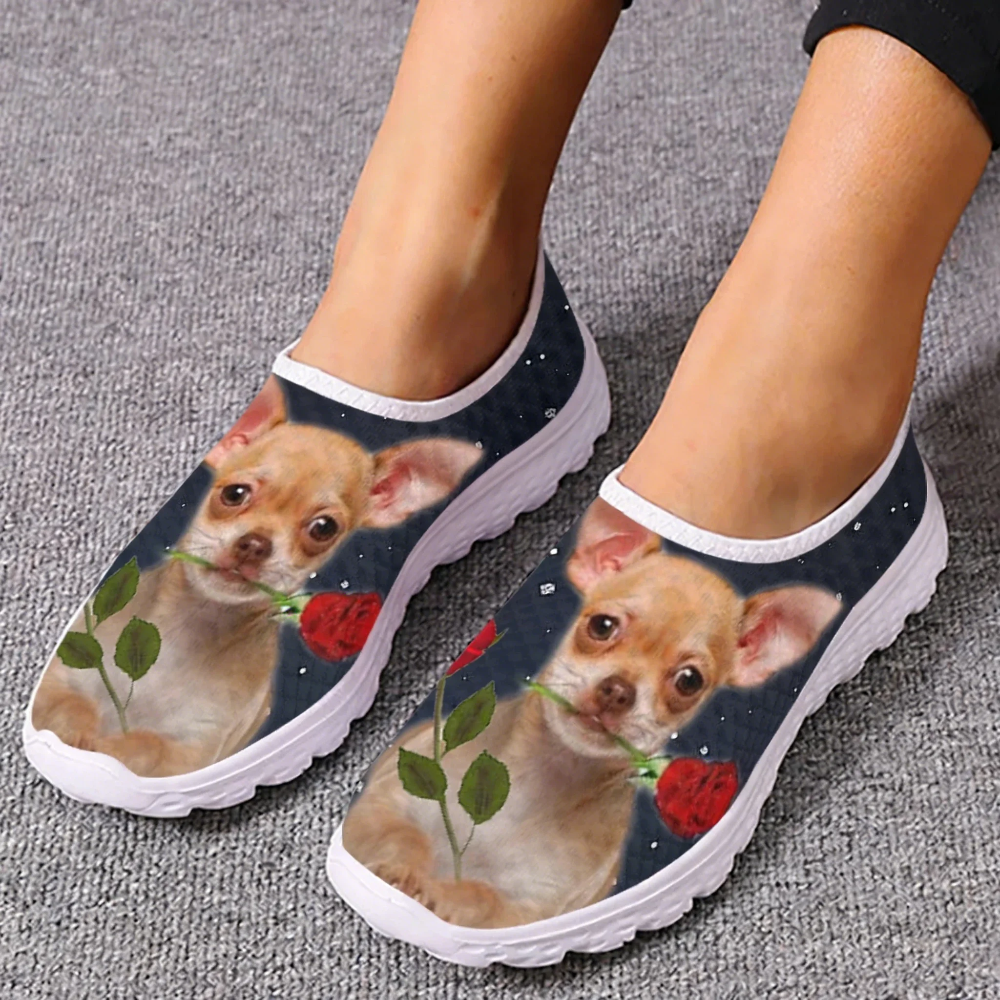 Women'S Shoes For Tennis - 치와와 로즈 플라워 디자인 메쉬 고품질