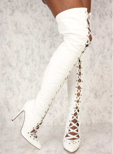 Ribbon Tie Heel - 패션 여성 화이트 블랙 솔리드 스웨이드