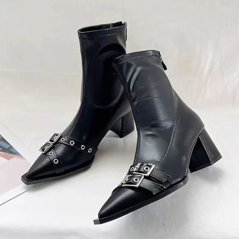 Women'S Shoes Trending 2025 - 하이힐 앵클 부츠 여성 청키 포인티드