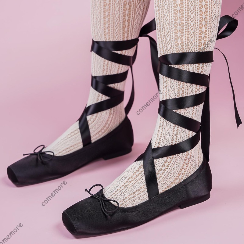 Shoes For Women Flats - 여성용 새틴 리본 타이 발레 플랫