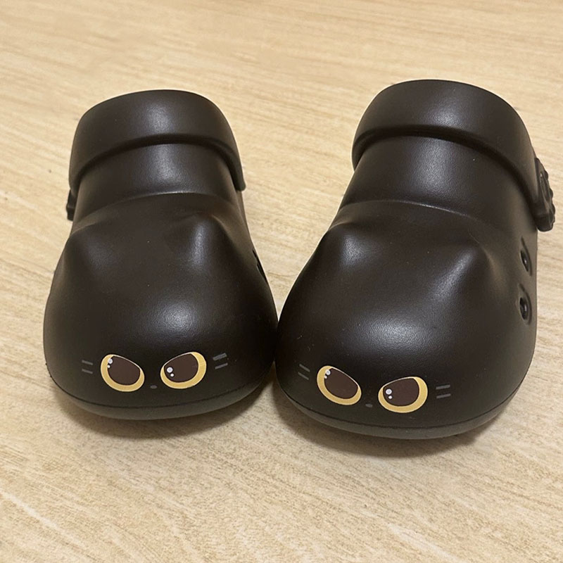 Mule Slip On - 여성용 새로운 창의적인 검은색 고양이 슬리퍼,