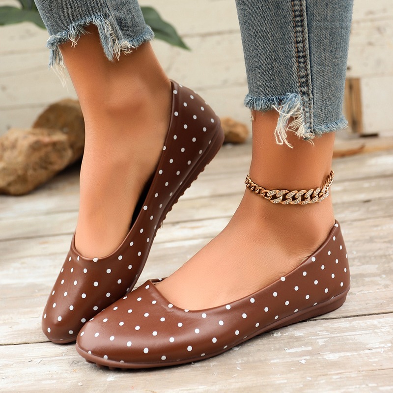 여성용 흰색 물방울 무늬 플랫 슈즈, 라운드 토, 1. - Shoes For Women Flats 리뷰 및 가격