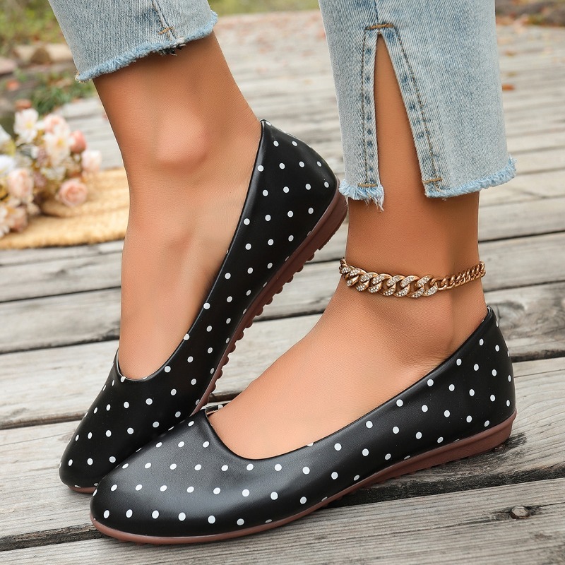 여성용 흰색 물방울 무늬 플랫 슈즈, 라운드 토, 1. - Shoes For Women Flats 리뷰 및 가격