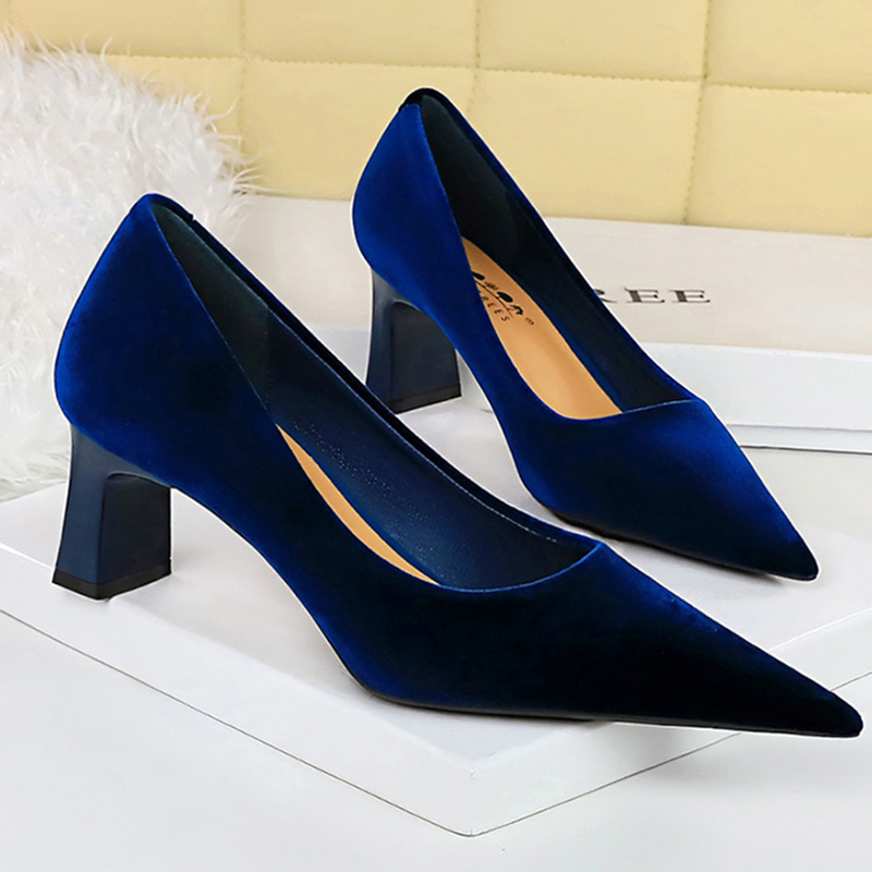 여성용 새 글램 벨벳 6cm 높은 블록 힐 펌프스 여성 - Women'S Shoes Navy Blue 리뷰 및 가격