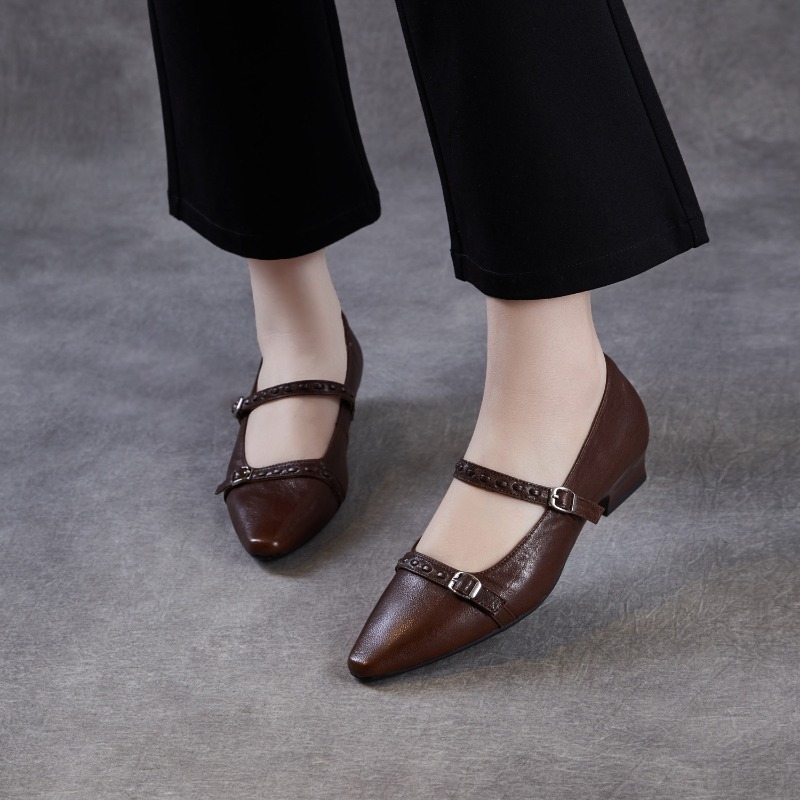 브라운 블랙 한국 여성 플랫 슈즈 스퀘어 토 버클 스트 - Shoes For Women Flats 리뷰 및 가격