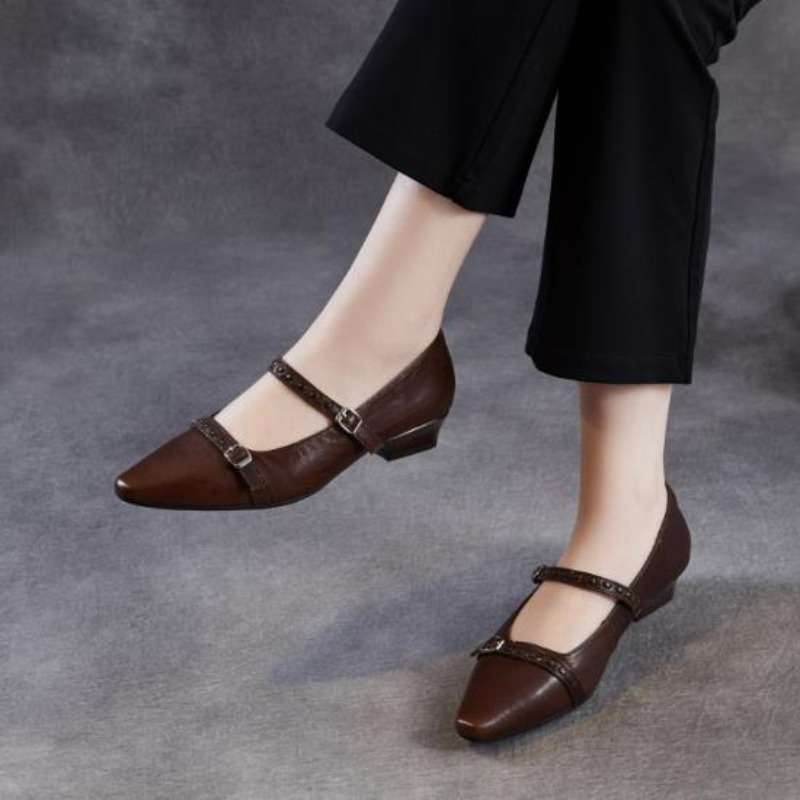 브라운 블랙 한국 여성 플랫 슈즈 스퀘어 토 버클 스트 - Shoes For Women Flats 리뷰 및 가격