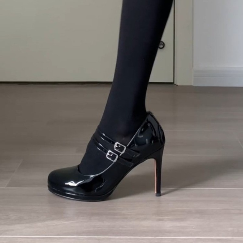 2025 브랜드 뉴 빈티지 y2k 블랙 라운드 토 하이 - Patent Leather Pump 리뷰 및 가격