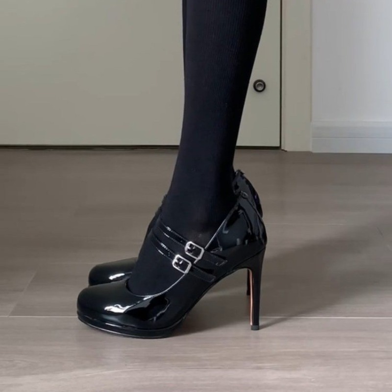 2025 브랜드 뉴 빈티지 y2k 블랙 라운드 토 하이 - Patent Leather Pump 리뷰 및 가격