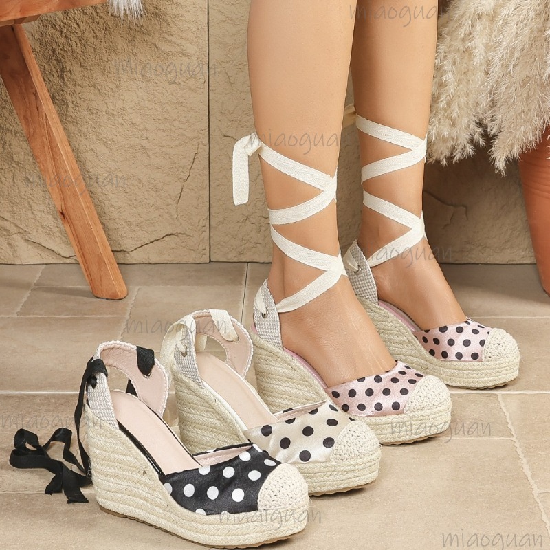 2026 새 봄 여름 여성용 도트 에스파드리유 웨지 샌 - Ribbon Tie Heel 리뷰 및 가격