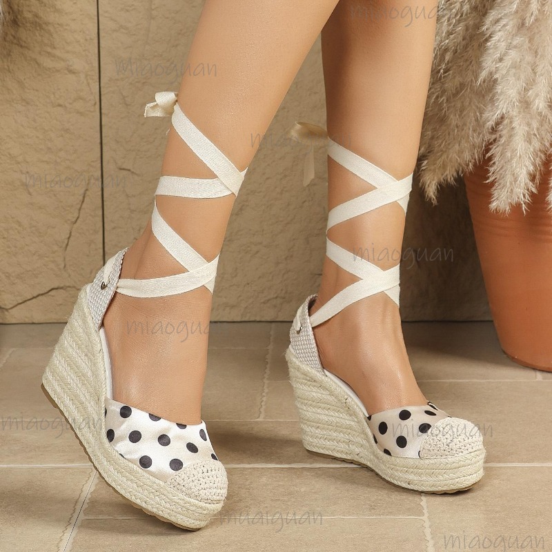 2026 새 봄 여름 여성용 도트 에스파드리유 웨지 샌 - Ribbon Tie Heel 리뷰 및 가격