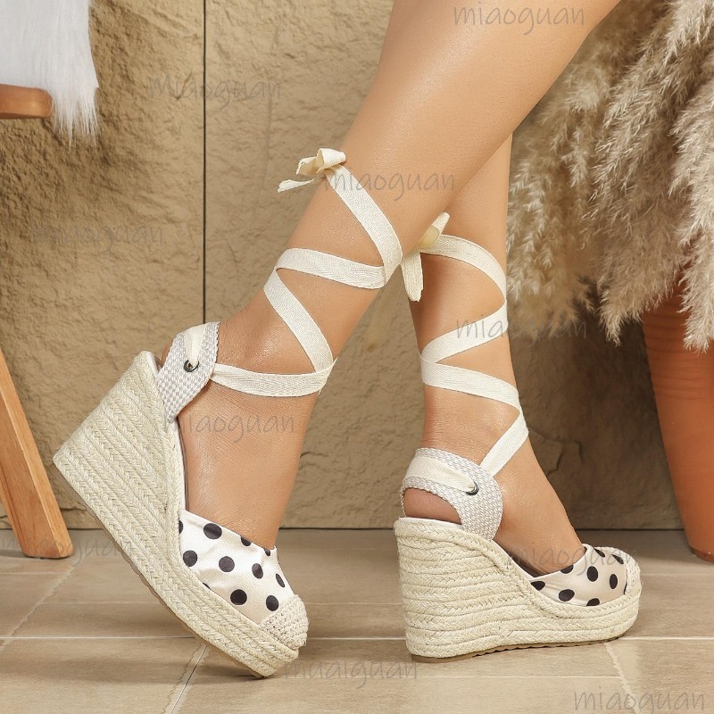 2026 새 봄 여름 여성용 도트 에스파드리유 웨지 샌 - Ribbon Tie Heel 리뷰 및 가격