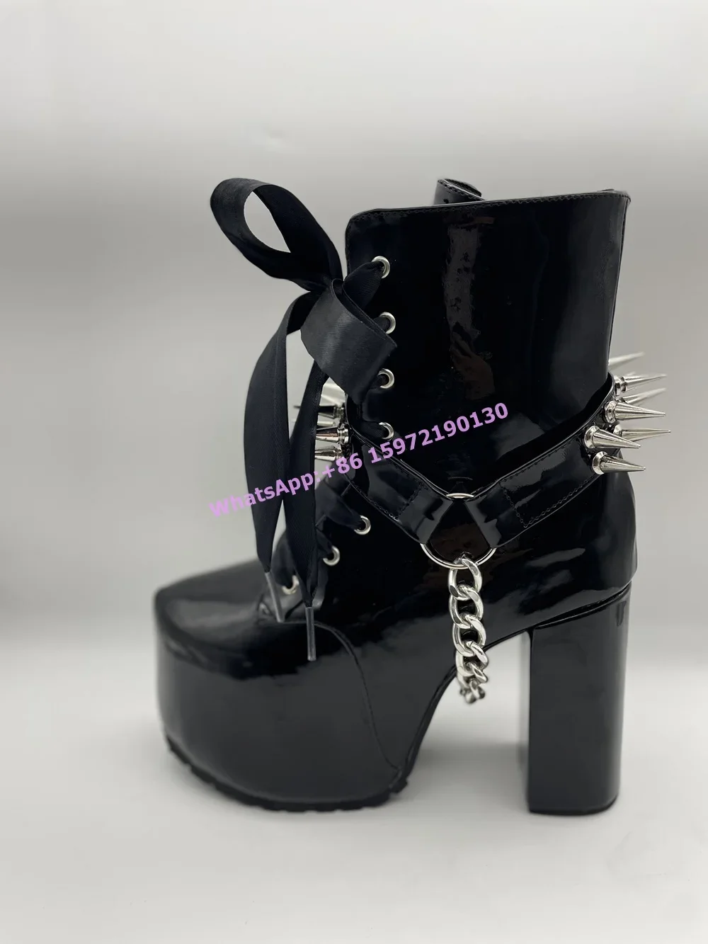 리본 묶인 리벳 블랙 부츠 다크 펑크 메탈 체인 록 럭 - Ribbon Tie Heel 리뷰 및 가격