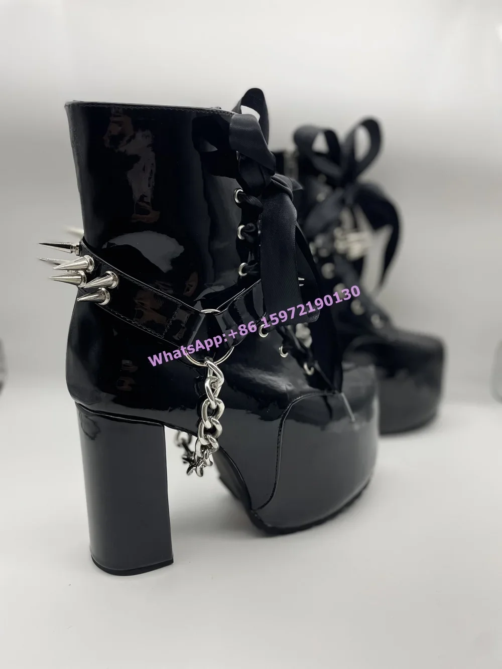 리본 묶인 리벳 블랙 부츠 다크 펑크 메탈 체인 록 럭 - Ribbon Tie Heel 리뷰 및 가격