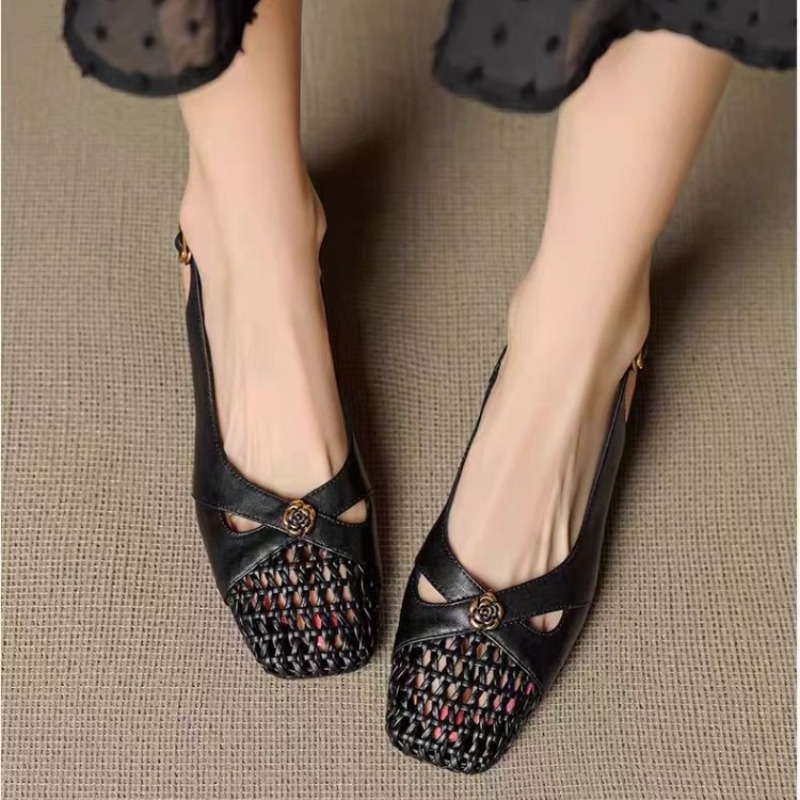 여성용 프렌치 스타일 클로즈드 토 샌들, 청키 힐, 다 - Shoes For Women Flats 리뷰 및 가격