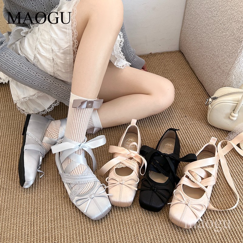 여성용 레이스업 발레 플랫 스퀘어 토 보우 메리 제인  - Shoes For Women Flats 리뷰 및 가격