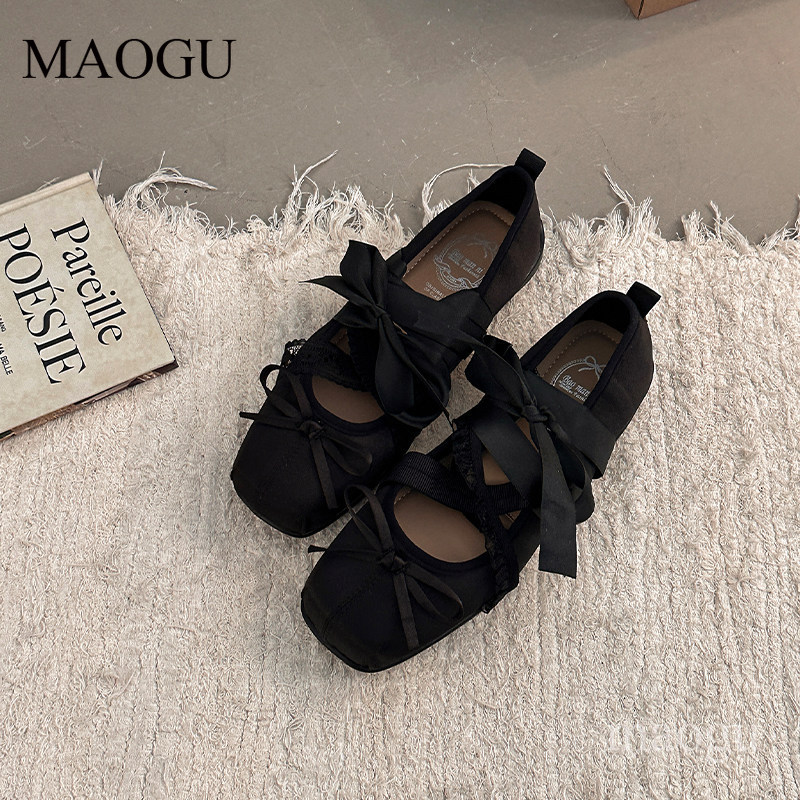 여성용 레이스업 발레 플랫 스퀘어 토 보우 메리 제인  - Shoes For Women Flats 리뷰 및 가격