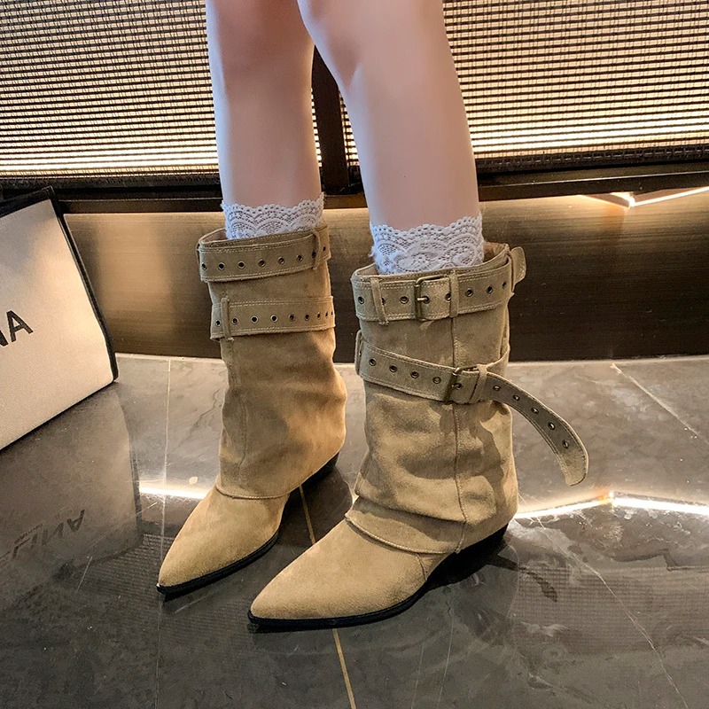 2025 뾰족코 여성 겨울 부츠 디자이너 미드 힐 우아 - Women'S Shoes Trending 2025 리뷰 및 가격