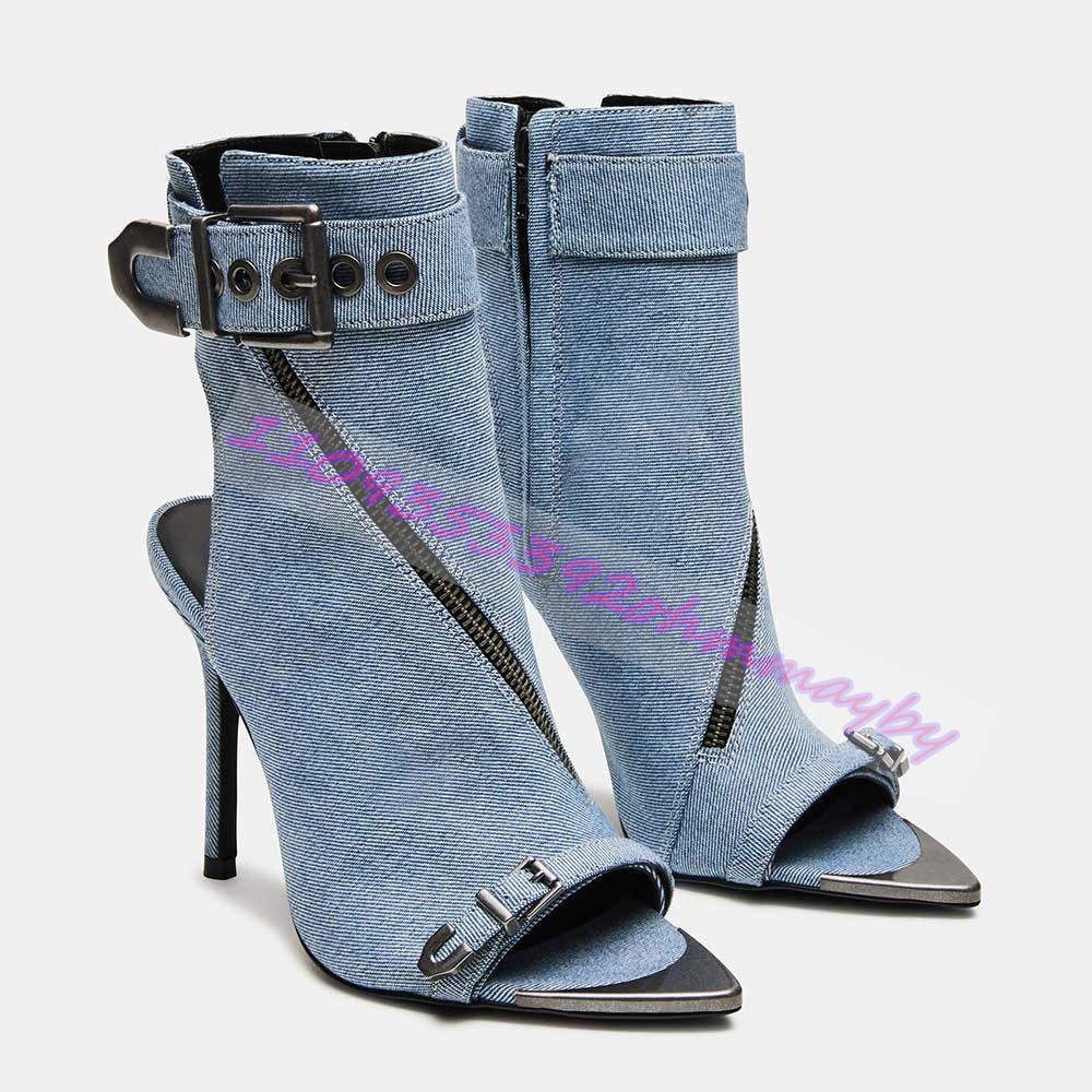 여름 블루 데님 포인티드 토 부츠 여성용 오픈 토 가죽 - Suede Ankle Boot 리뷰 및 가격