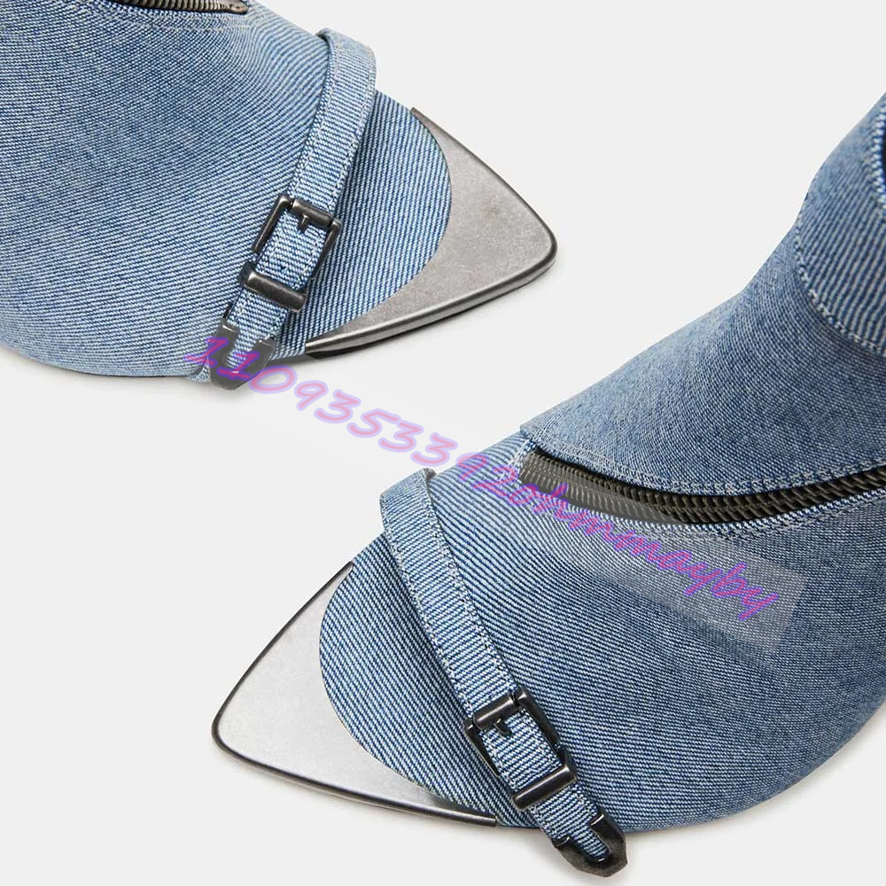 여름 블루 데님 포인티드 토 부츠 여성용 오픈 토 가죽 - Suede Ankle Boot 리뷰 및 가격