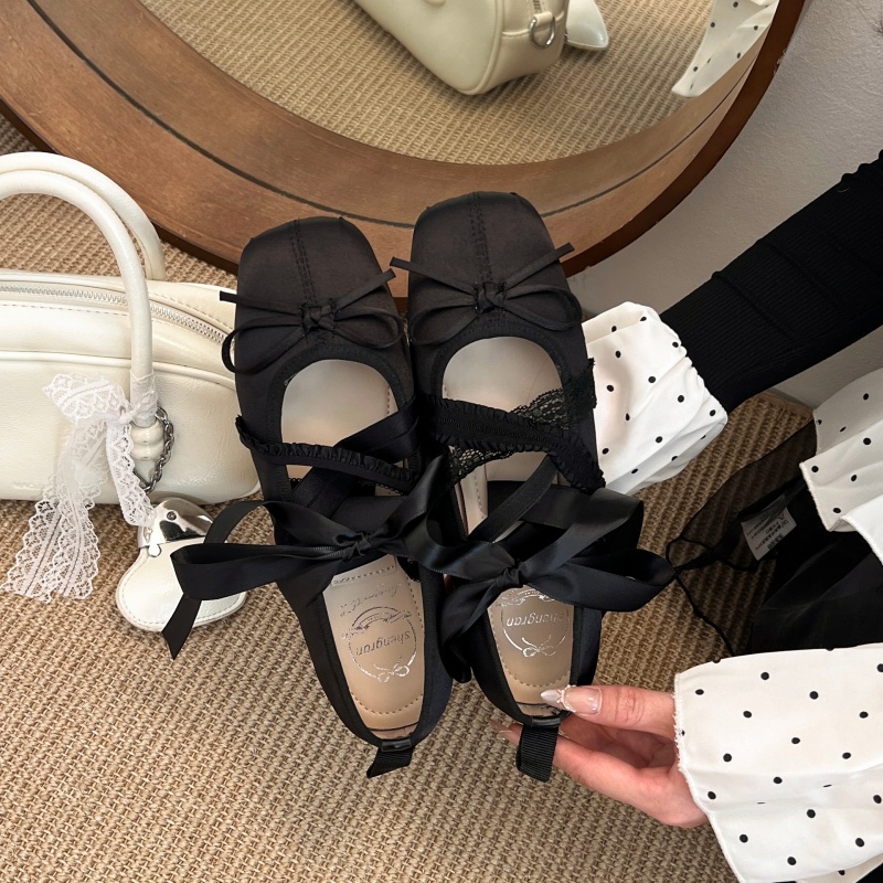 새로운 봄 편안한 레이스업 발레 스퀘어 토 로우컷 플랫 - Shoes For Women Flats 리뷰 및 가격