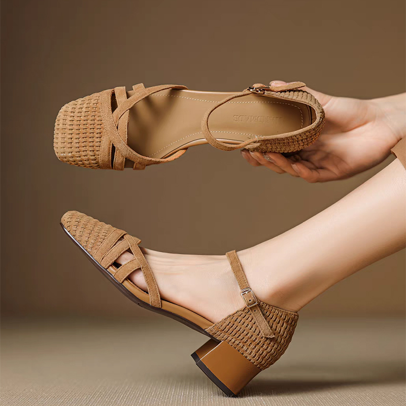 레트로 직조 하이힐 샌들 여성 2025 여름 스퀘어 토 - Women'S Shoes Veja 리뷰 및 가격