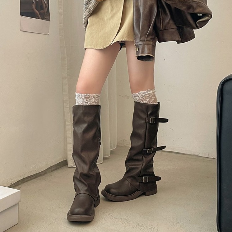 여성용 플리츠 버클 나이트 부츠 가을 브라운 PU 가죽 - Suede Ankle Boot 리뷰 및 가격