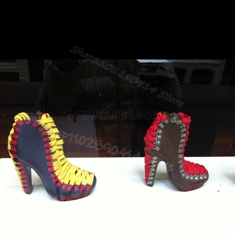 옐로우 스트랩 블루 스웨이드 스퀘어 토 앵클 부츠 레이 - Women'S Shoes Navy Blue 리뷰 및 가격