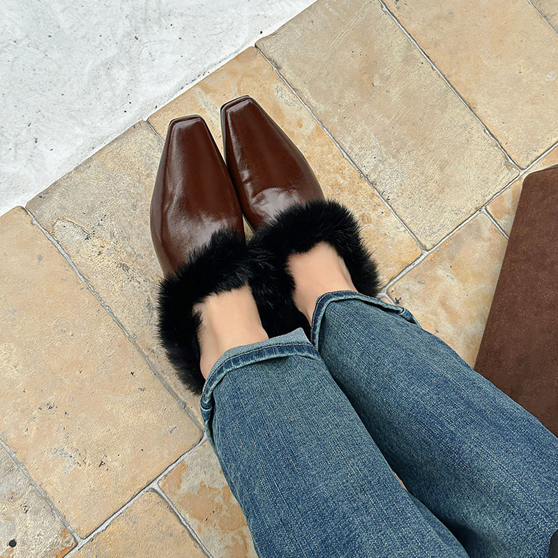 겨울 플러시 디자이너 따뜻한 플랫 여성 패션 스퀘어 토 - Shoes For Women Flats 리뷰 및 가격