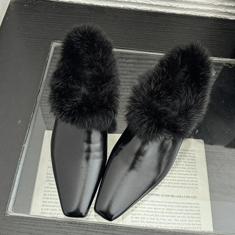 겨울 플러시 디자이너 따뜻한 플랫 여성 패션 스퀘어 토 - Shoes For Women Flats 리뷰 및 가격