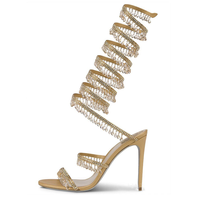 얇은 하이힐 샌들 여름 새로운 뱀 모양의 포장 크리스탈 - Women'S Shoes Large 리뷰 및 가격