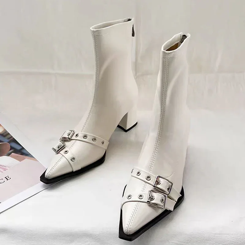 하이힐 앵클 부츠 여성 청키 포인티드 토 가죽 신발 여 - Women'S Shoes Trending 2025 리뷰 및 가격