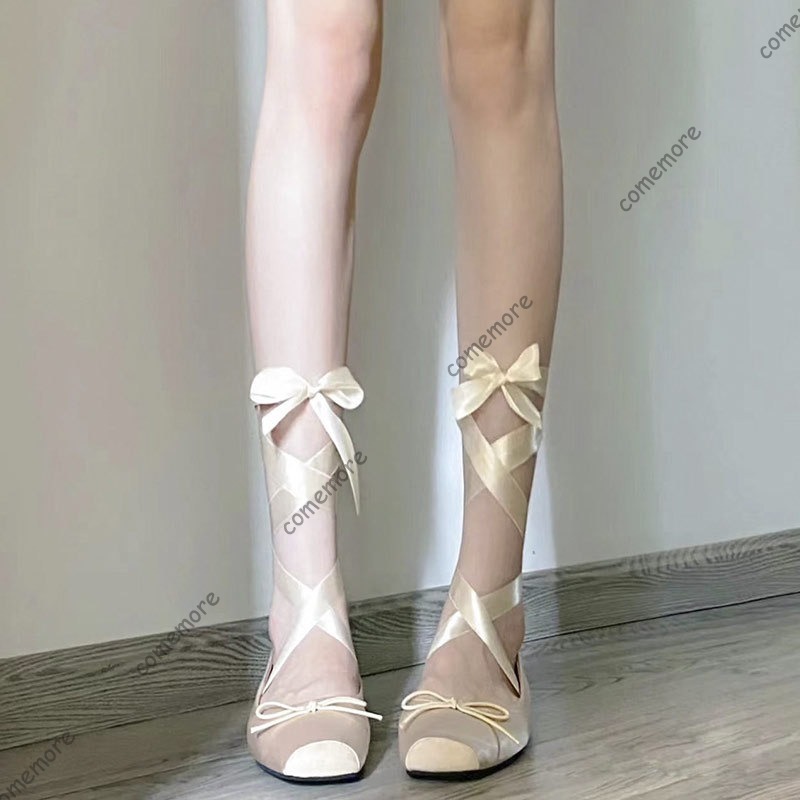 여성용 새틴 리본 타이 발레 플랫 스퀘어 토 앵클 랩  - Shoes For Women Flats 리뷰 및 가격