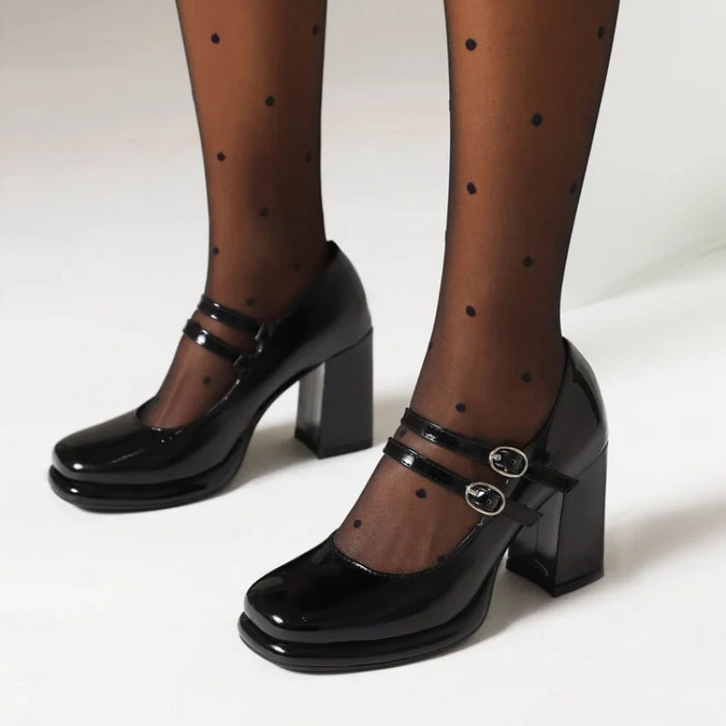 2024 특허 가죽 더블 버클 라운드 헤드, 두꺼운 힐 - Patent Leather Pump 리뷰 및 가격