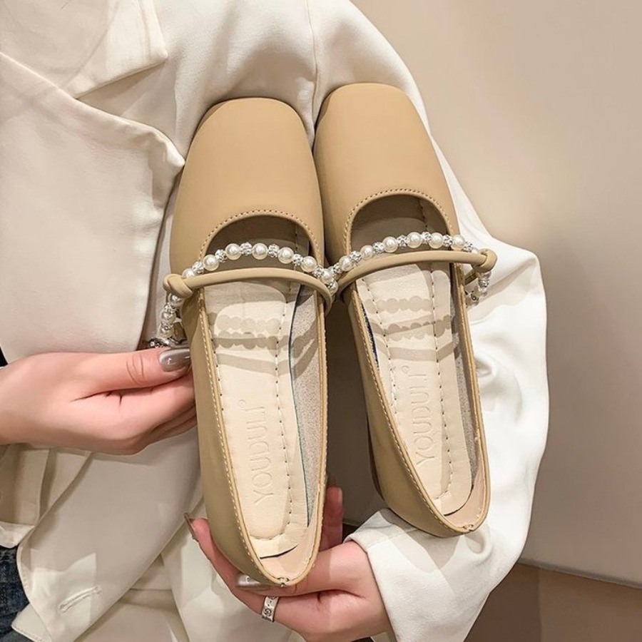 새로운 우아한 프랑스 플랫 슈즈 진주 장식 얕은 입구  - Shoes For Women Flats 리뷰 및 가격