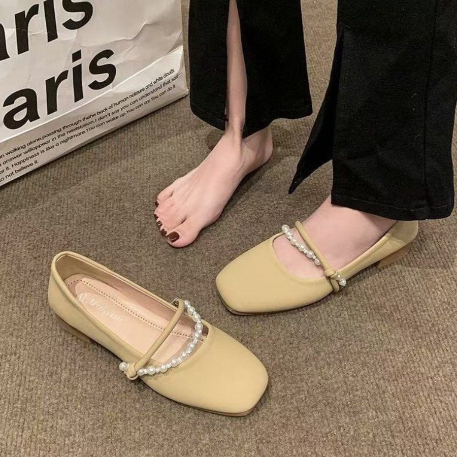 새로운 우아한 프랑스 플랫 슈즈 진주 장식 얕은 입구  - Shoes For Women Flats 리뷰 및 가격