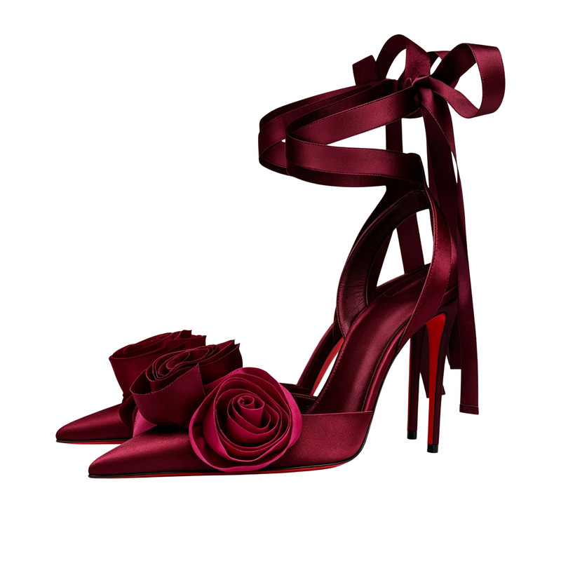 여성 고급스러운 우아한 플로랄 새틴 포인티드 토 스틸레 - Ribbon Tie Heel 리뷰 및 가격