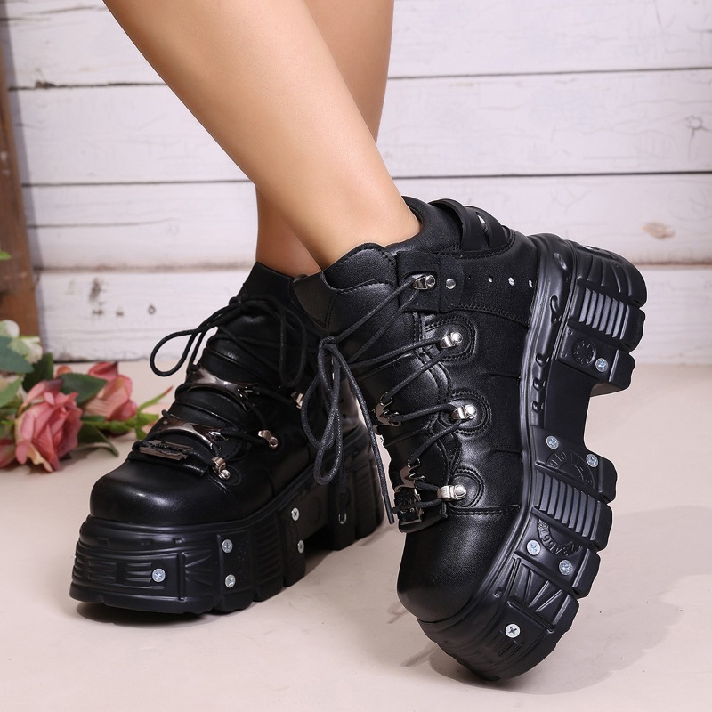 새로운 여성 신발 펑크 스타일 레이스 업 힐 높이 6C - Suede Ankle Boot 리뷰 및 가격