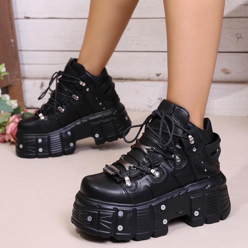 새로운 여성 신발 펑크 스타일 레이스 업 힐 높이 6C - Suede Ankle Boot 리뷰 및 가격