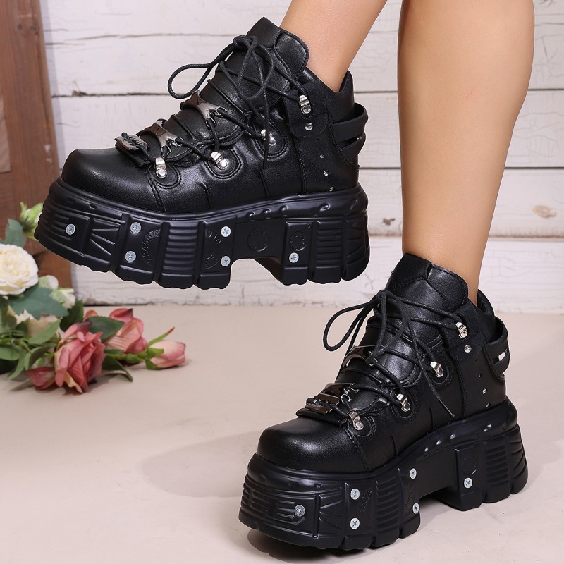 새로운 여성 신발 펑크 스타일 레이스 업 힐 높이 6C - Suede Ankle Boot 리뷰 및 가격