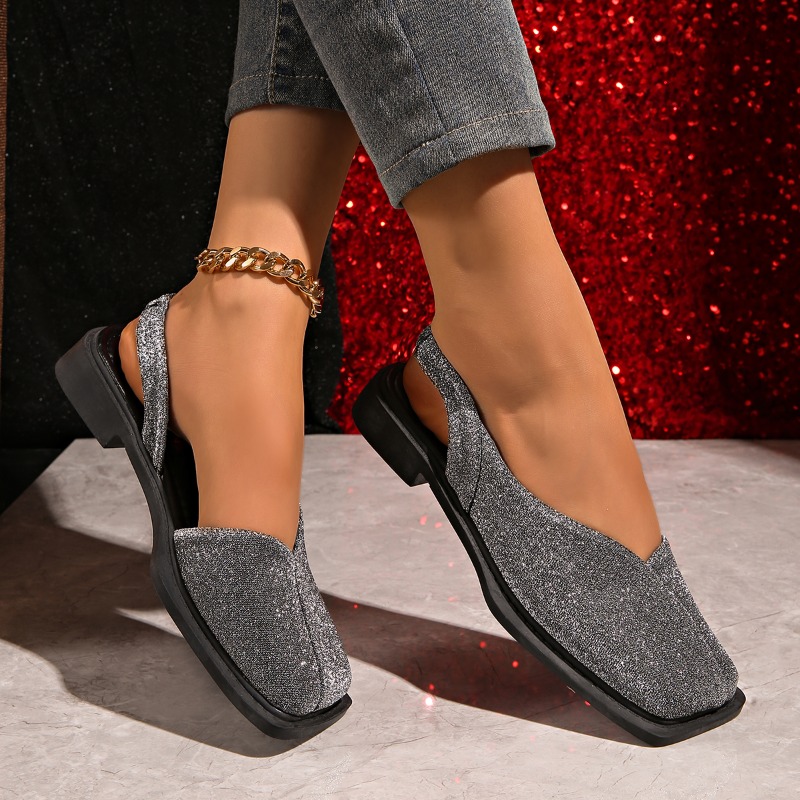 여성용 우아한 글리터 슬링백 플랫 슈즈 - 실버 스퀘어 - Shoes For Women Flats 리뷰 및 가격