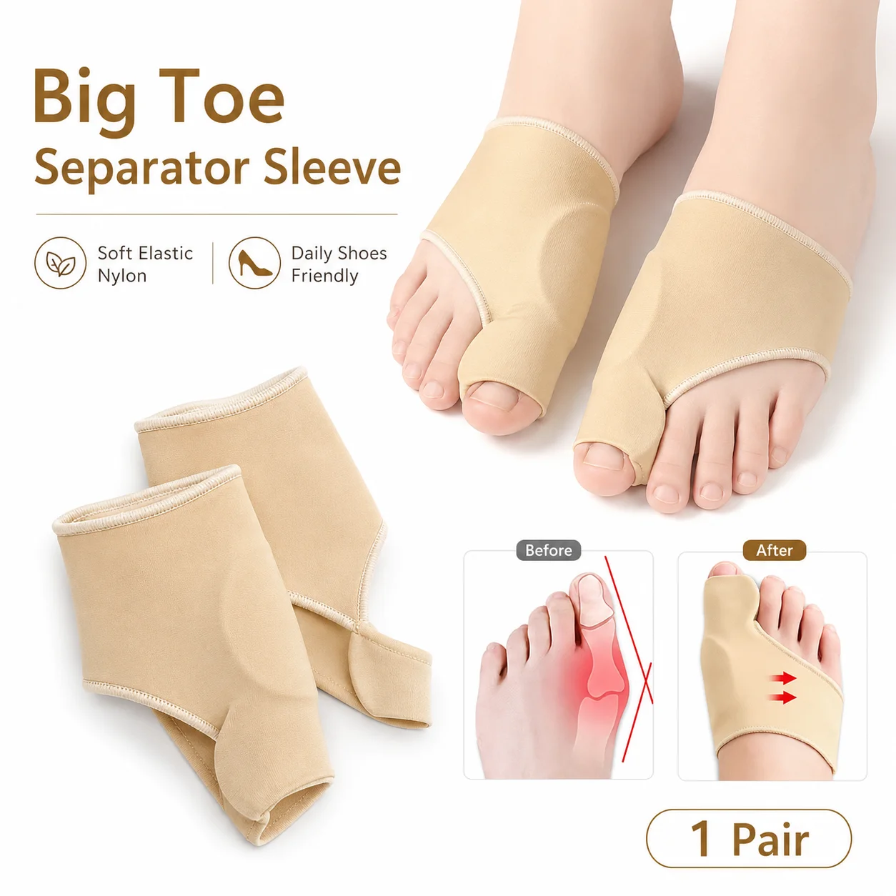 빅토우 세퍼레이터 슬리브, 버니언 보호대, 부드러운 탄 - Women'S Shoes For Bunions 리뷰 및 가격