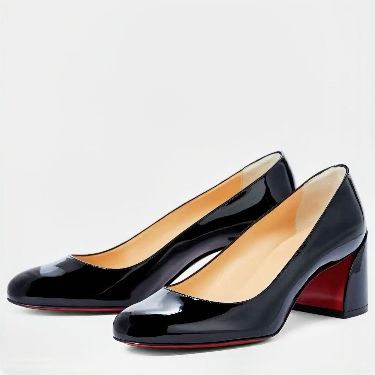 여성용 에나멜 레드 포인트 라운드 토 블록 힐 펌프스, - Patent Leather Pump 리뷰 및 가격